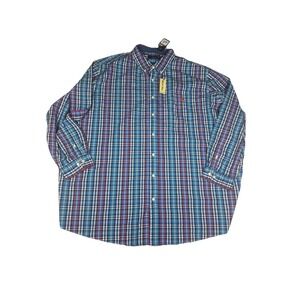 US Polo Assn Men's Long Sleeve Shirt Blue Plaid Stretch Button-Down Size 4XL NEW